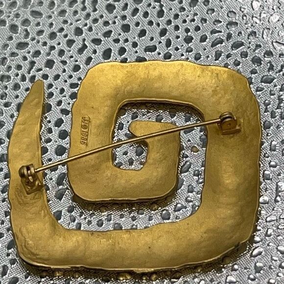 Vintage 1986 JJ Jonette Gold Tone Large Square Modernist Pin Brooch Egyptian - Picture 7 of 8